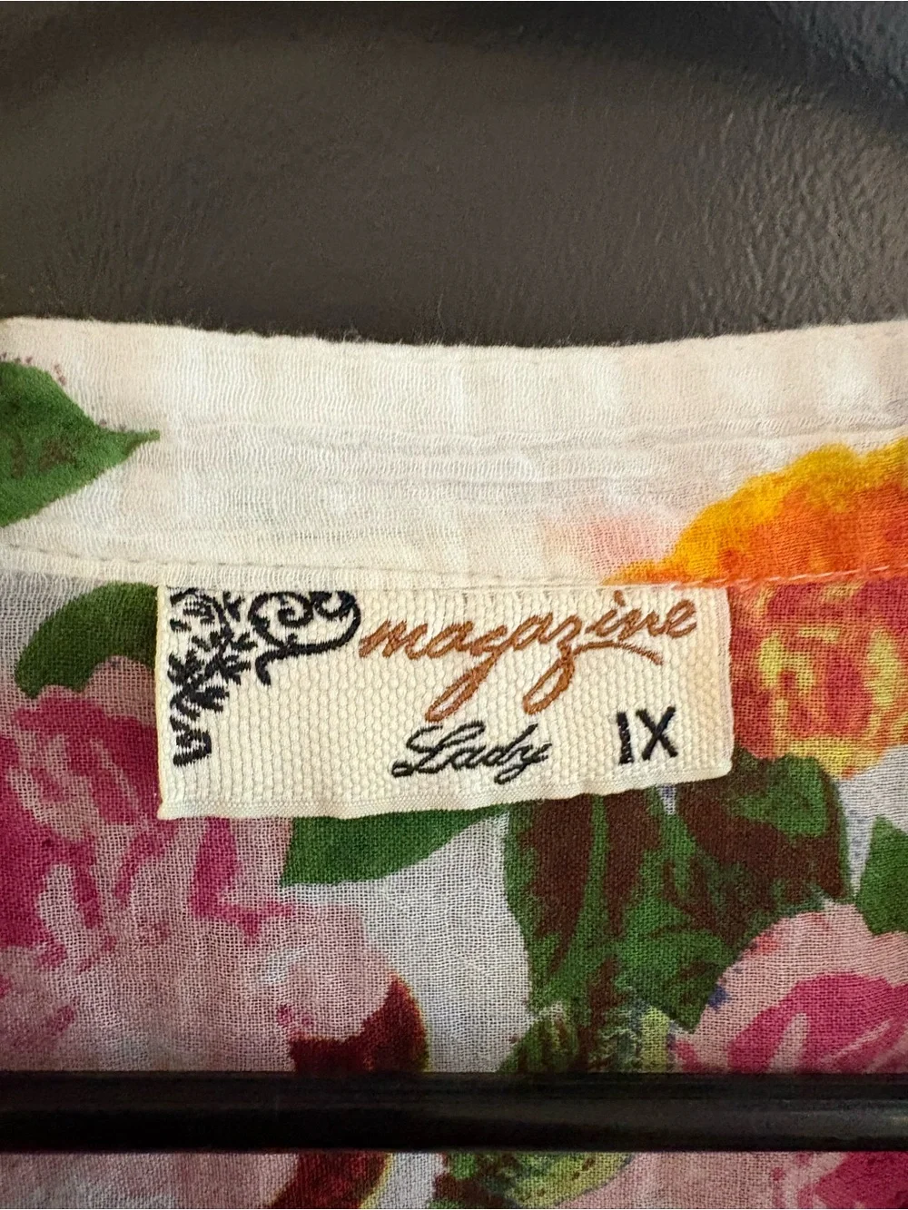 Women's Floral Button-Front Blouse - White with Pink & Orange Floral Print - Picture 3 of 3